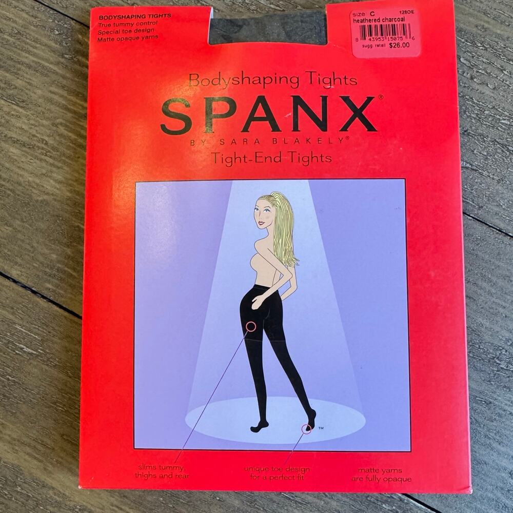 SPANX Women's Size C Tight-End Tights Tummy Control Heathered Charcoal NEW